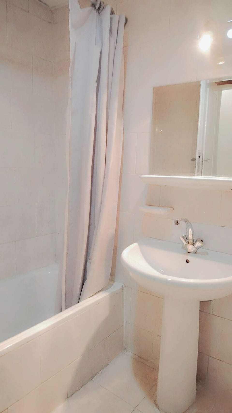 Combined shower/tub, bidet, towels, toilet paper