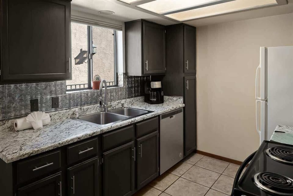 The kitchen is clean and spacious