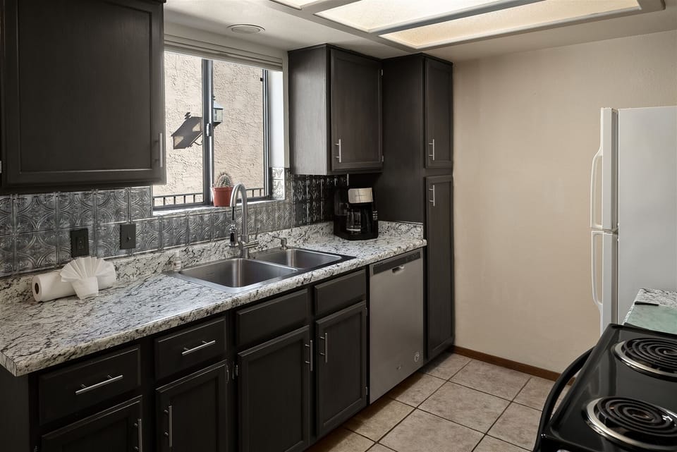 The kitchen is clean and spacious