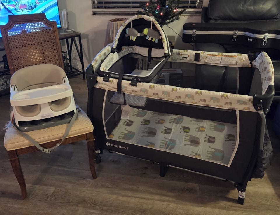 Portable high chair and crib