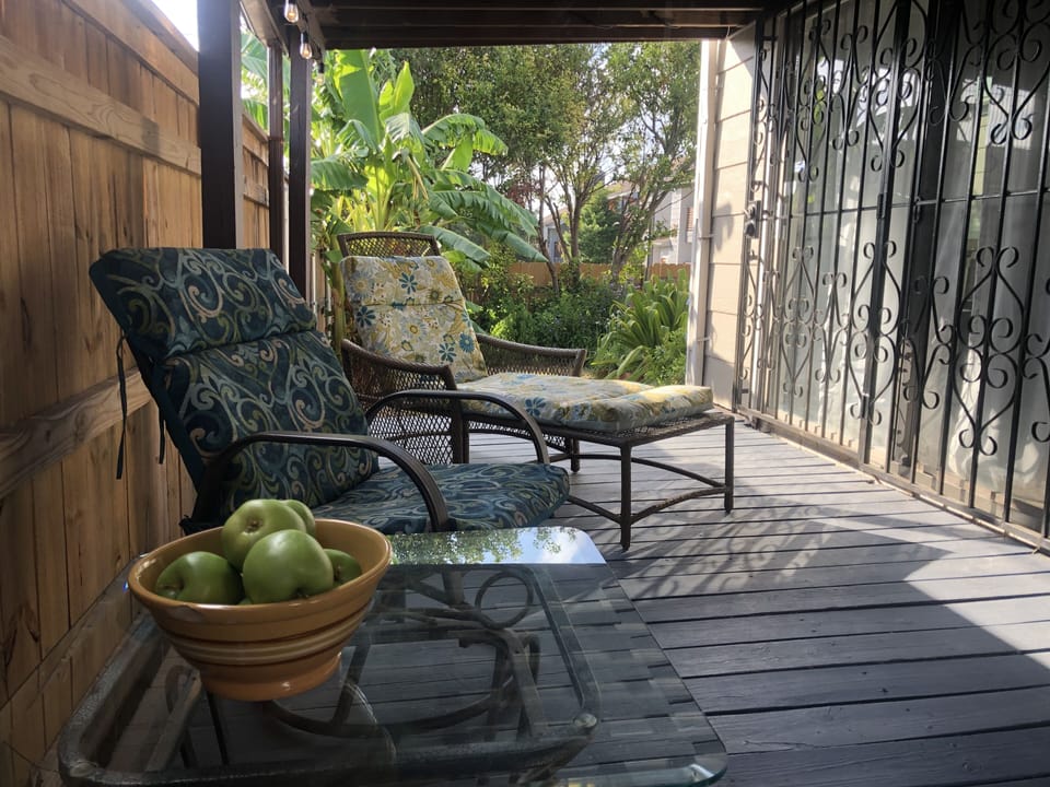 Lovely Covered Patio with festive lights to entertain during your stay.