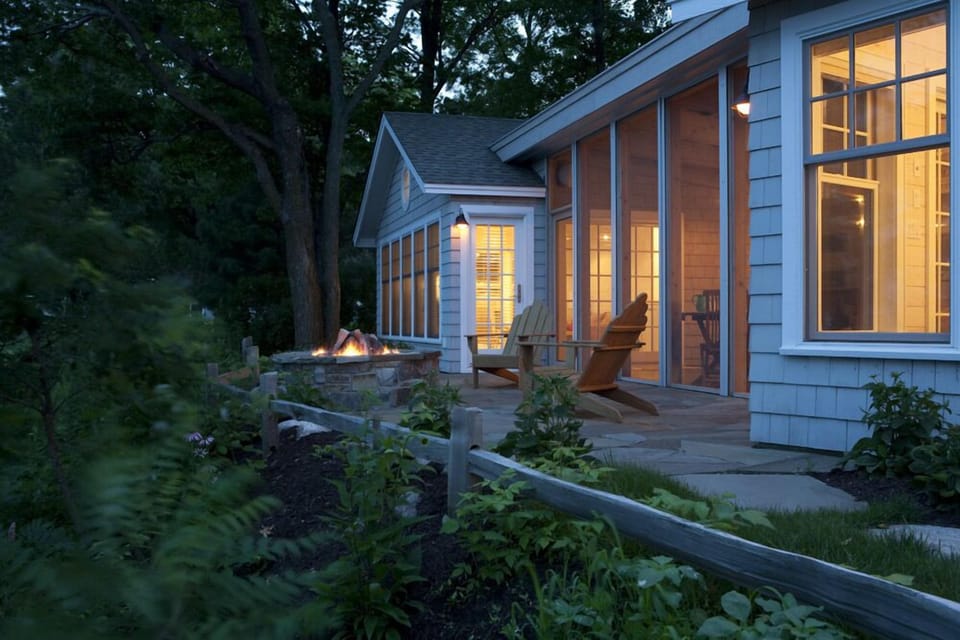Patio with fire pit, Lakeside