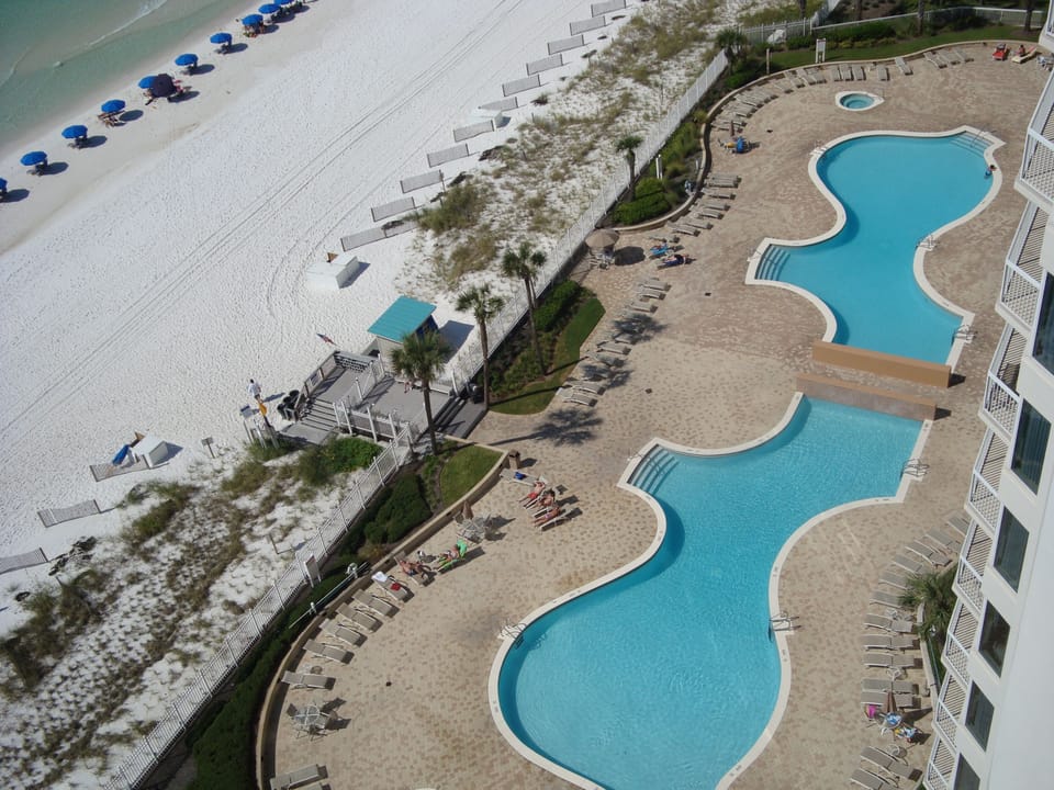 Balcony view of swimming pools