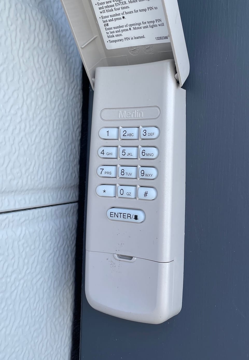 Key pad entry to garage