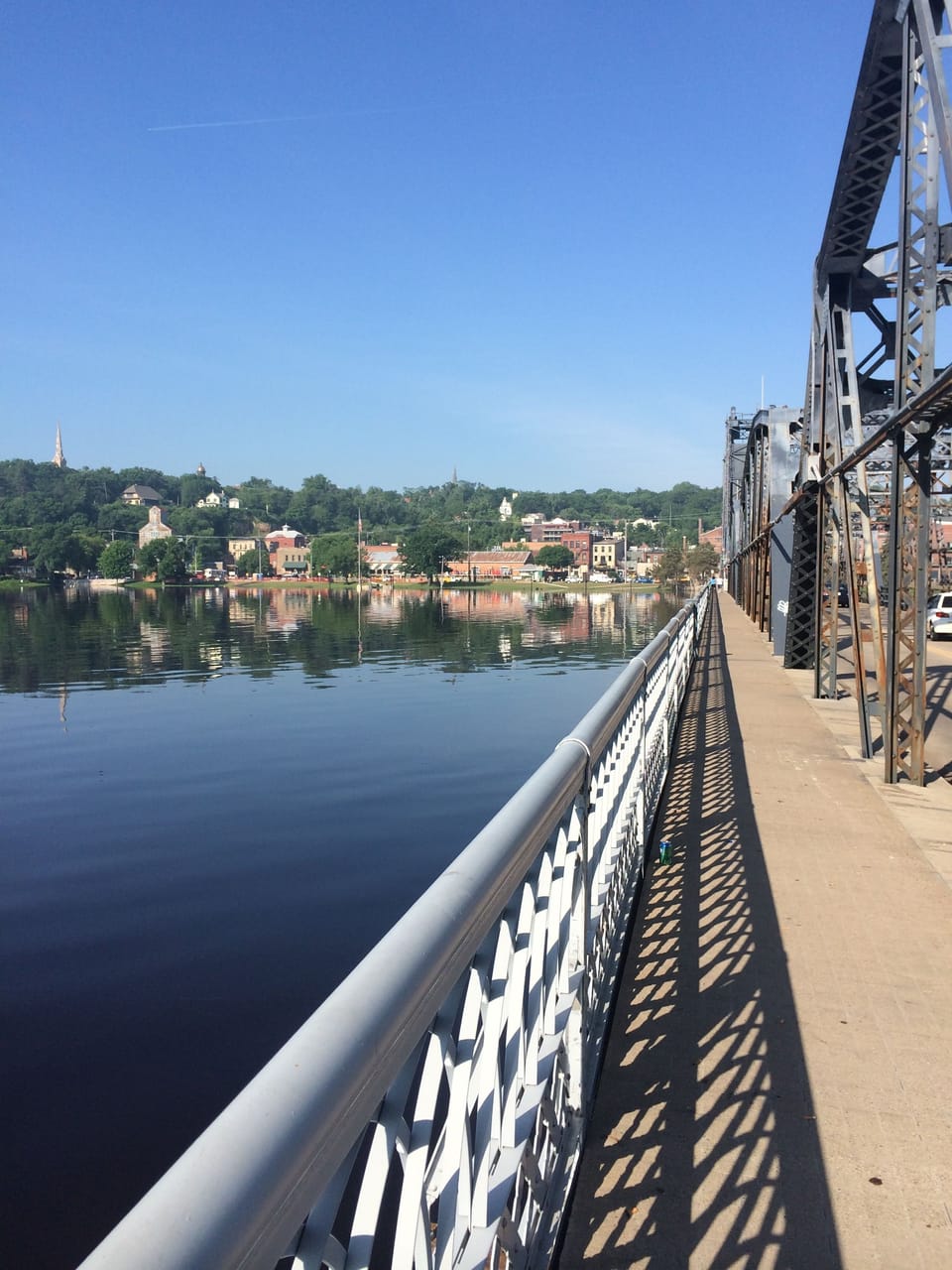 view walking towards stillwater from historic bridge