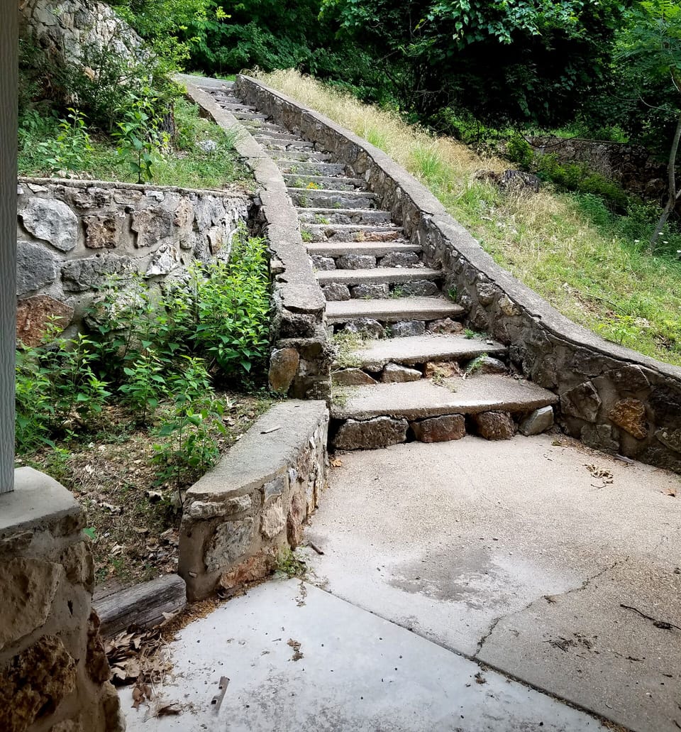 Front stairway to parking