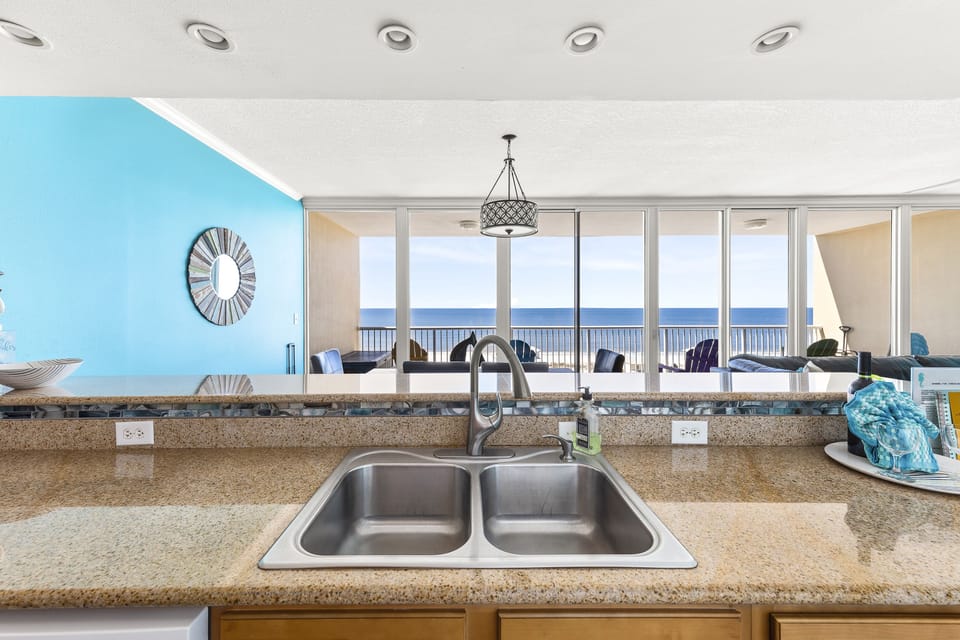 Enjoy the view of the Gulf and beach from the kitchen.