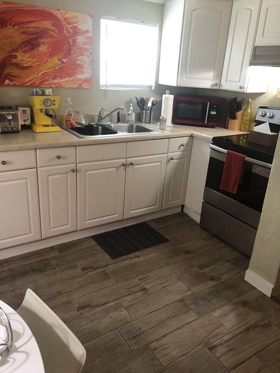 Prep area with storage for dishes and pantry.