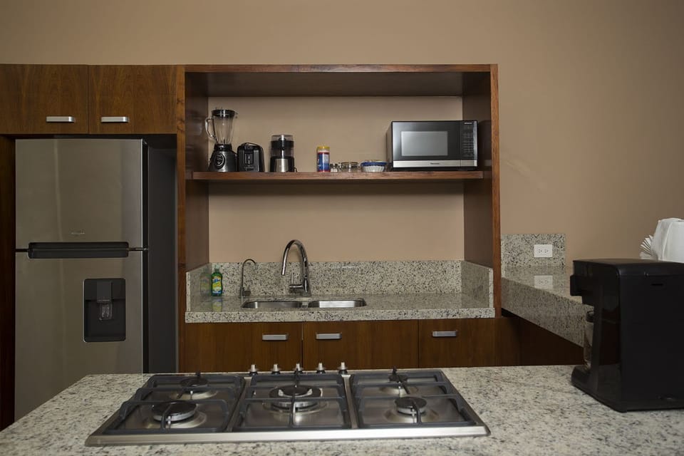 Fully equipped kitchen with oven