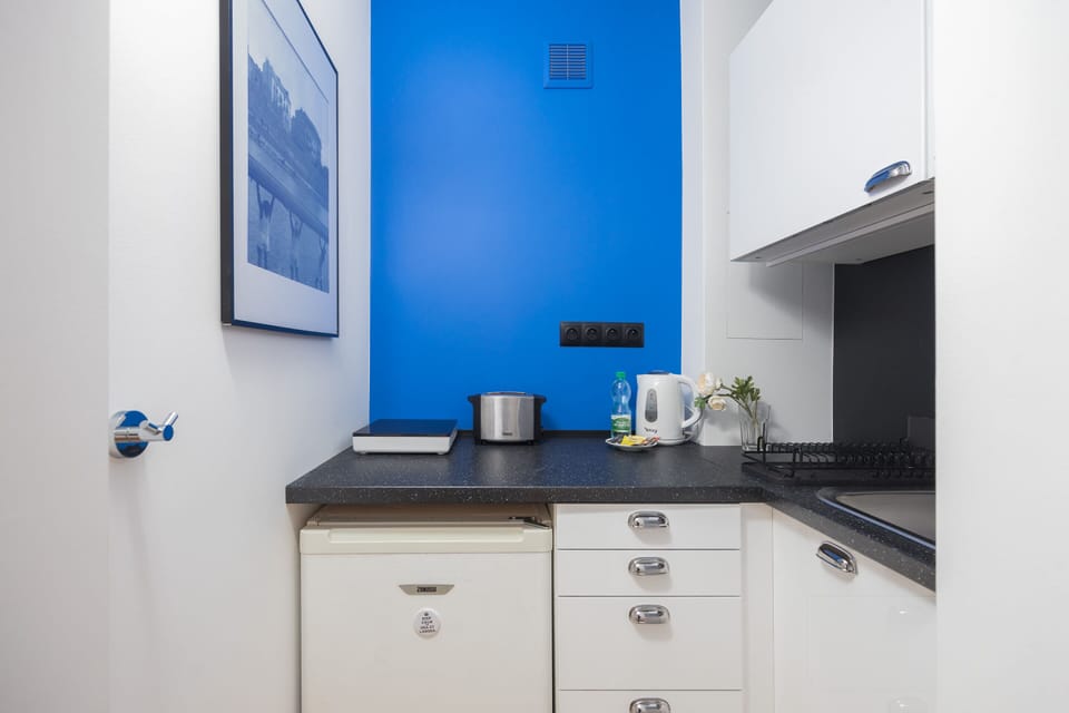Apartment | Private kitchen | Fridge, stovetop, coffee/tea maker, electric kettle