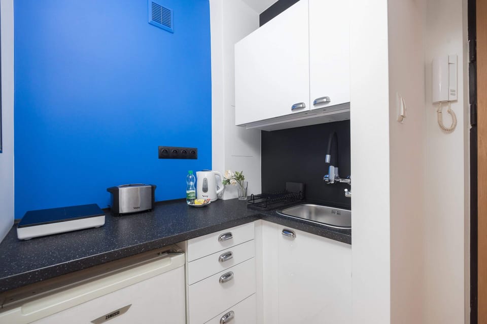 Apartment | Private kitchen | Fridge, stovetop, coffee/tea maker, electric kettle