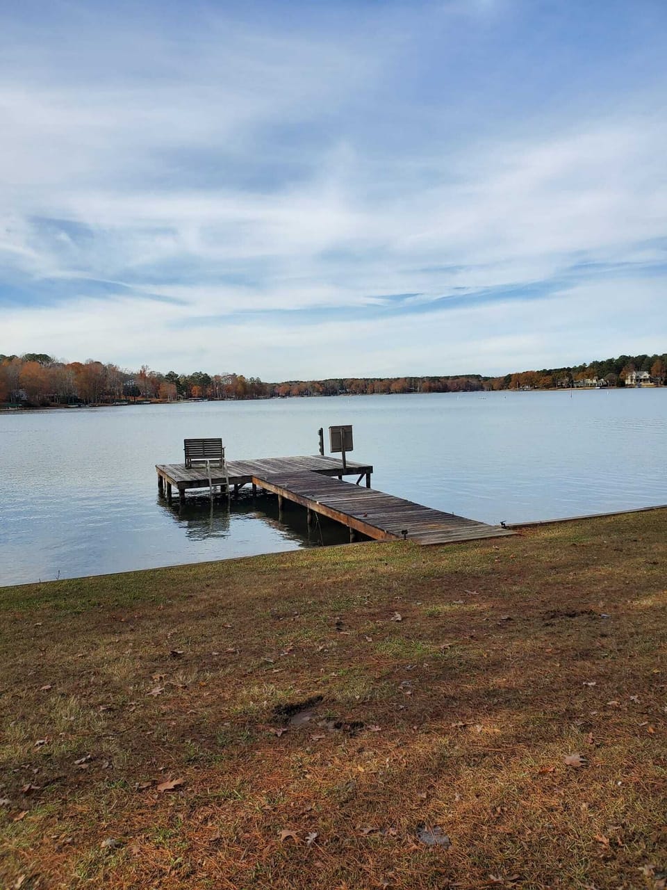 Private dock has electricity available and cleats for tying up two boats. 