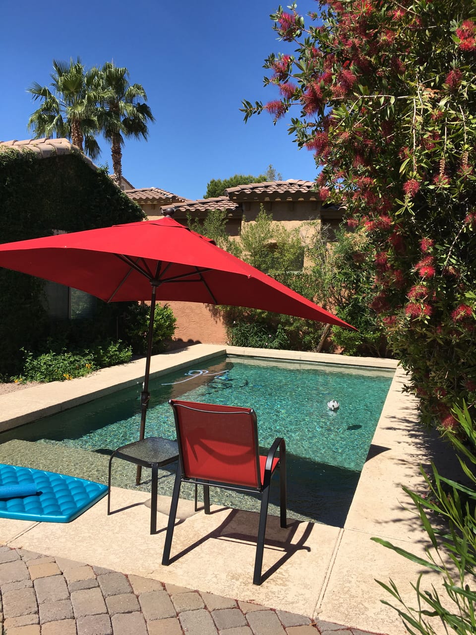 Pool with large rectangular umbrella 