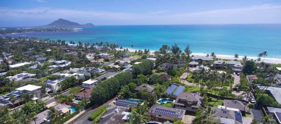 Aerial view of the property with ocean and Moku Islands on the left