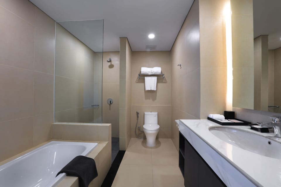 Free toiletries, hair dryer, towels