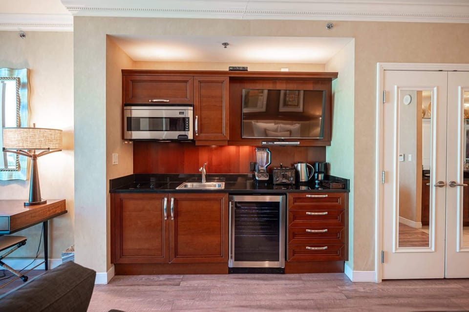 Kitchenette - microwave, beverage cooler, sink, coffee maker, toaster