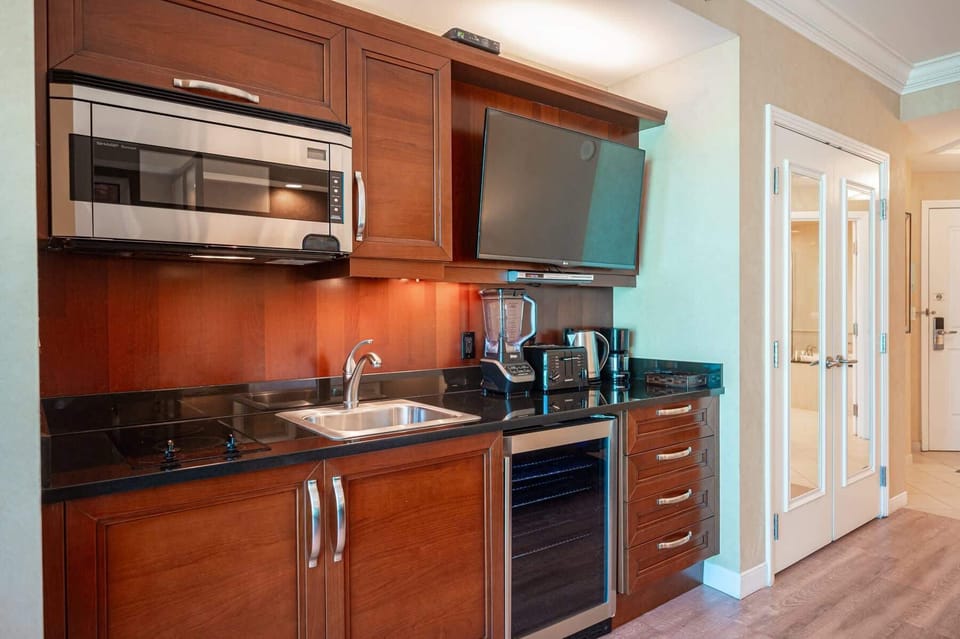 Kitchenette - microwave, beverage cooler, sink, coffee maker, toaster