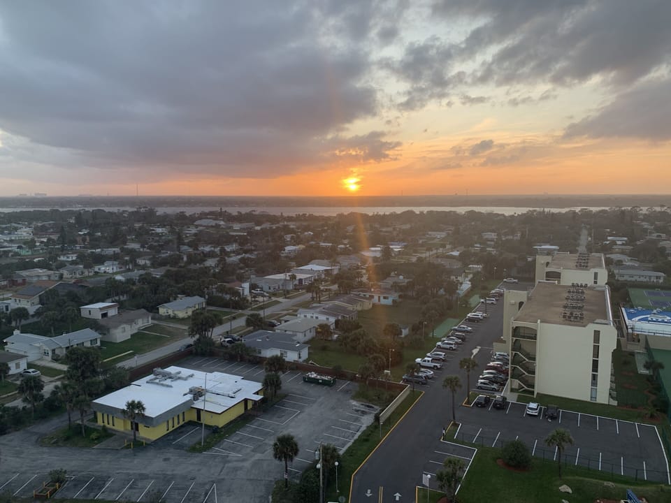 Sunset view from the back balcony off the master suite.