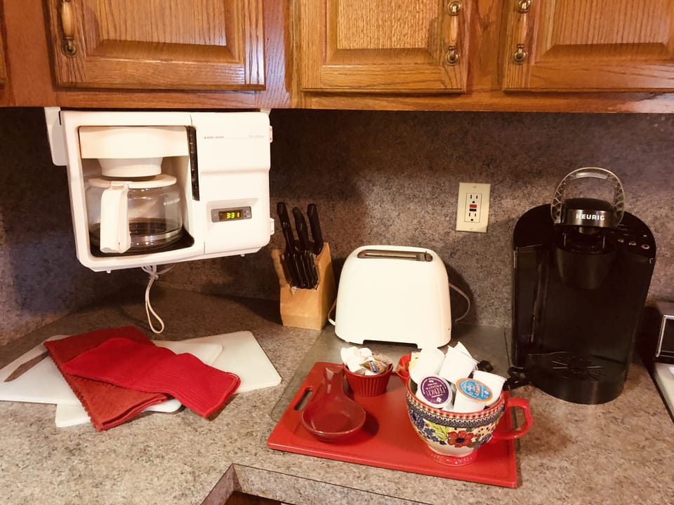 We have added a Keurig Coffee maker for your convenenience and some coffee pods