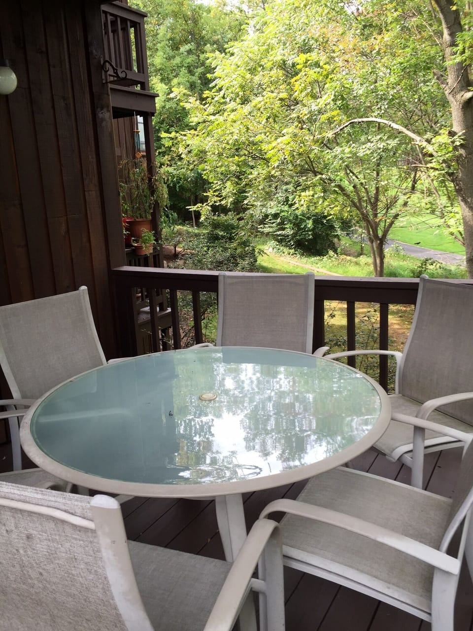Deck that overlooks 3rd hole of golf course. 