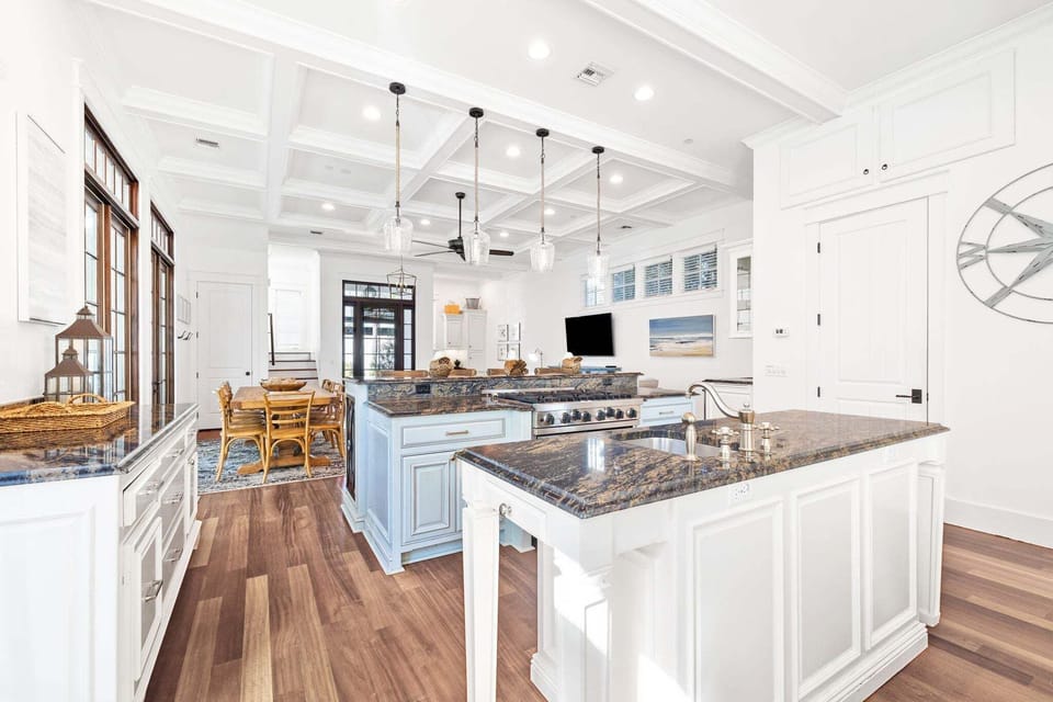 Large Kitchen with dual islands, and premium viking appliances.