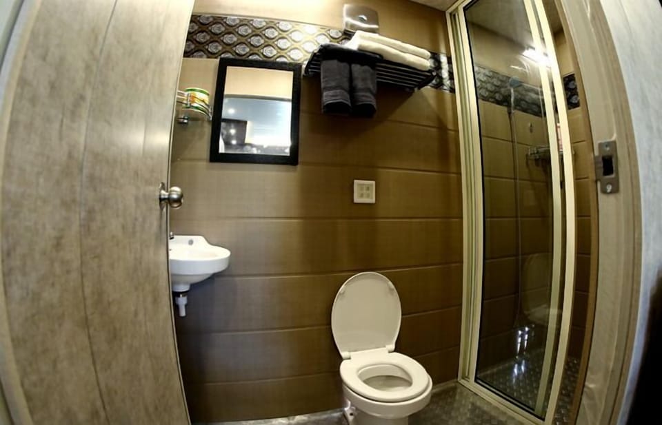 Shower, slippers, towels