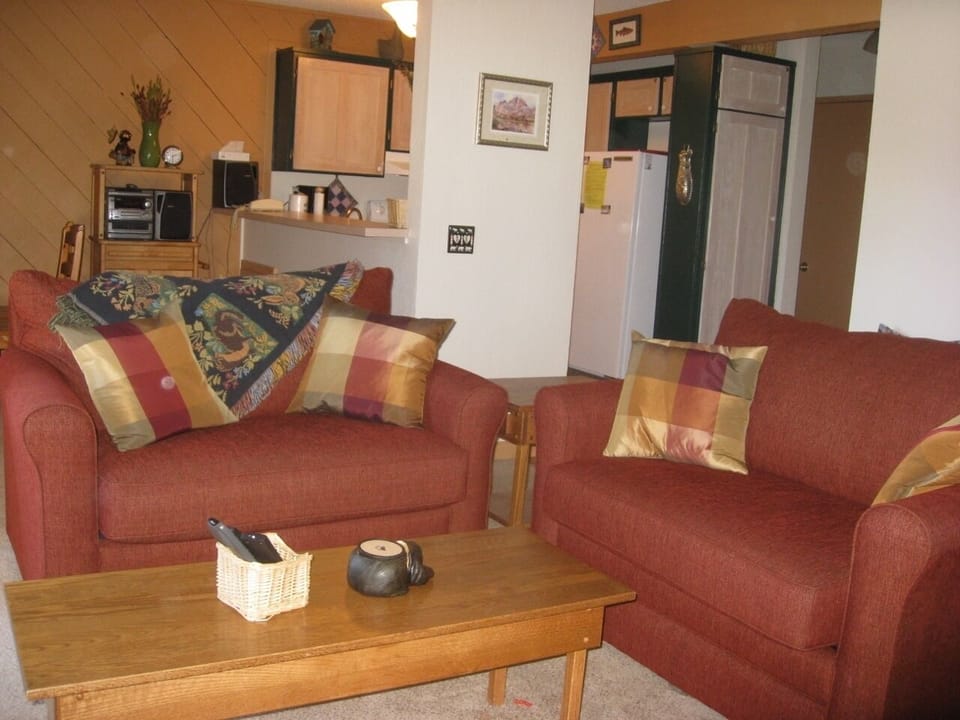 View from living room toward kitchen