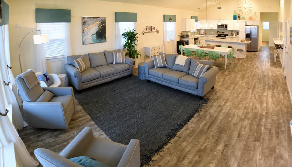 Open living room, dining area and kitchen with plenty of space for entertaining