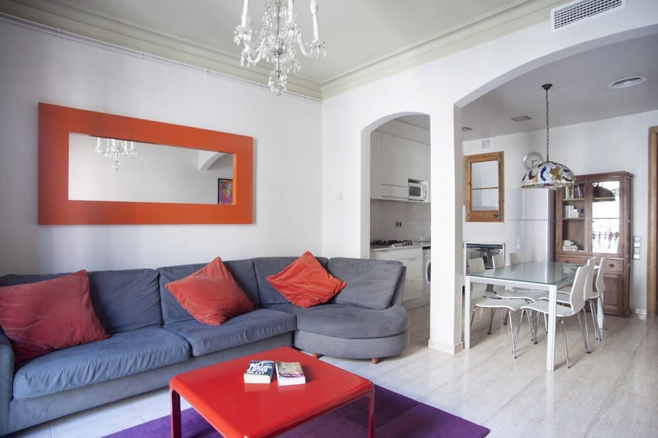 Spacious and bright living room and dining area.