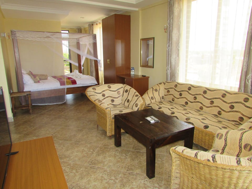 Deluxe Double Room, 1 King Bed | Living area | TV