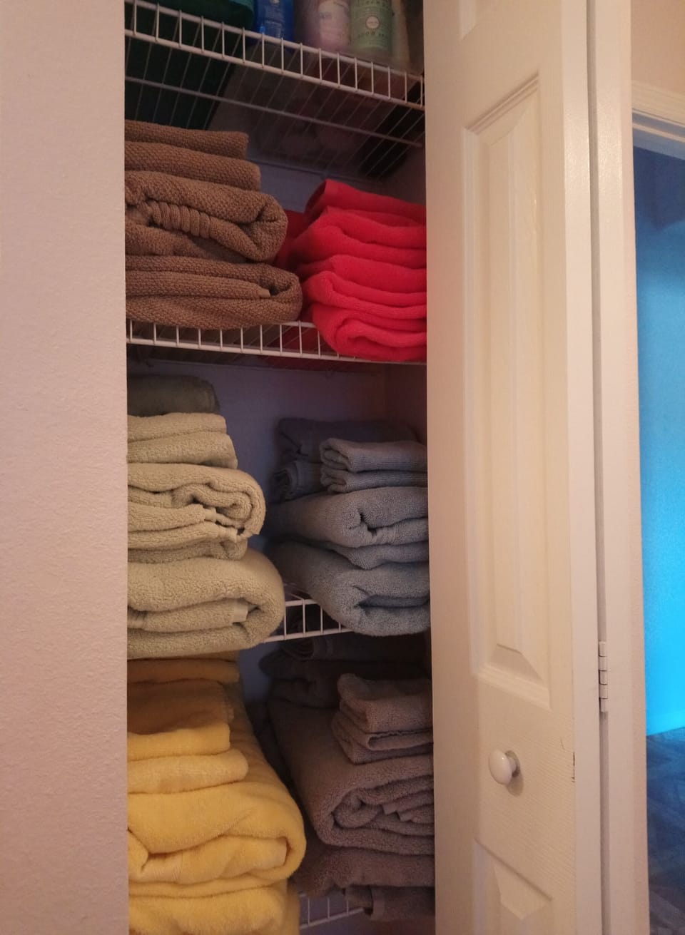 each guest can have their own color towels