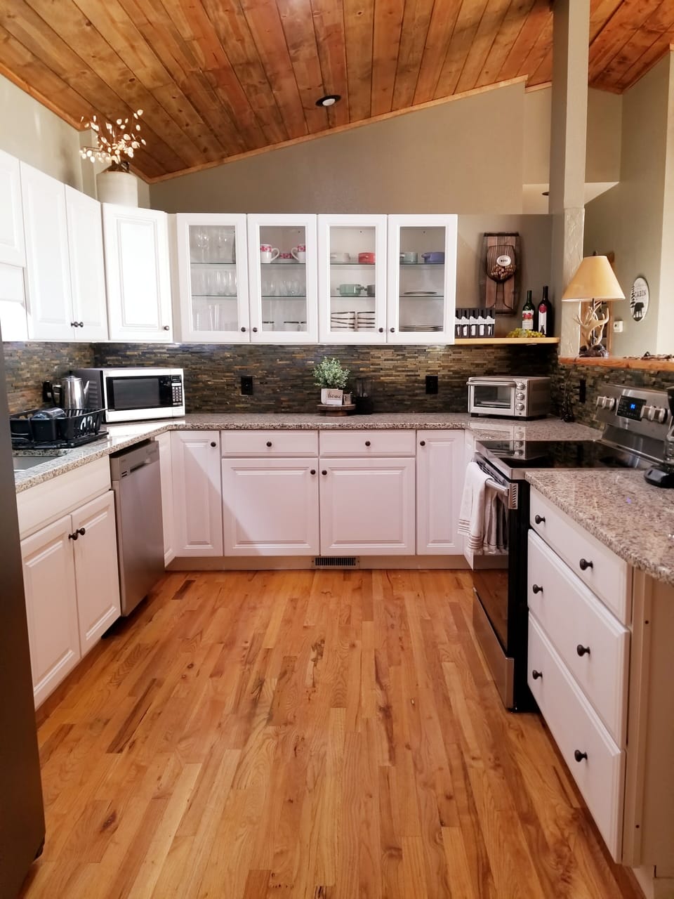 Large kitchen with plenty of counter space.