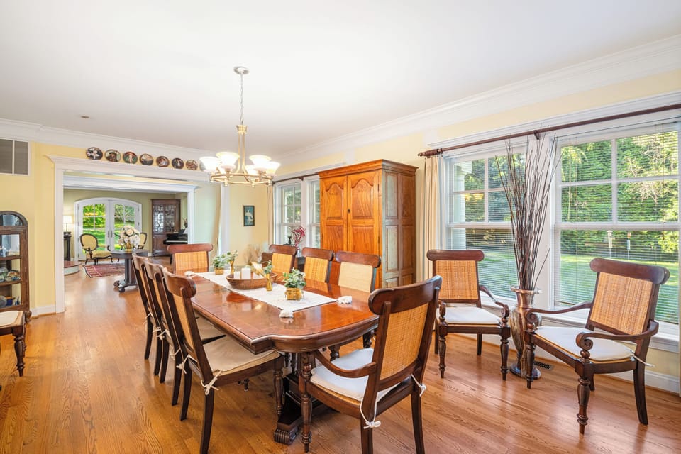Large dining room.  Table seats 10 people.  10 more in kitchen.