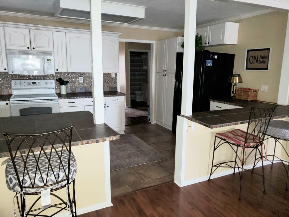 Fully stocked kitchen.