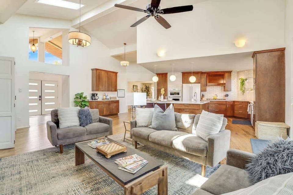 living room opens to kitchen and wet bar so everyone can hang out together 