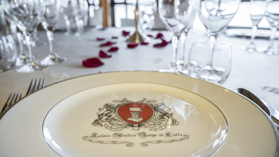 Dinner served, Italian cuisine, garden views 