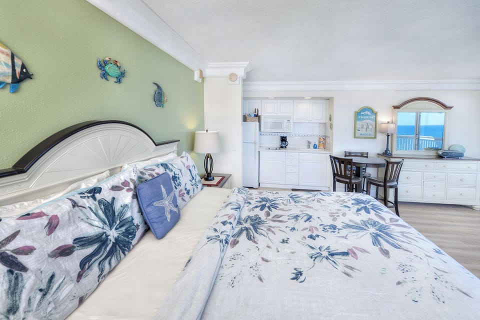 A comfortable King Size Bed awaits after a day at Daytona Beach.