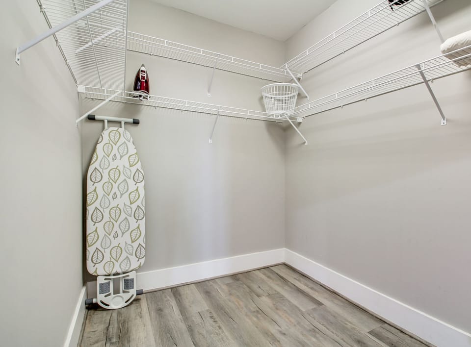 Large walk in closet in Master Bath. Iron and Ironing Board provided.