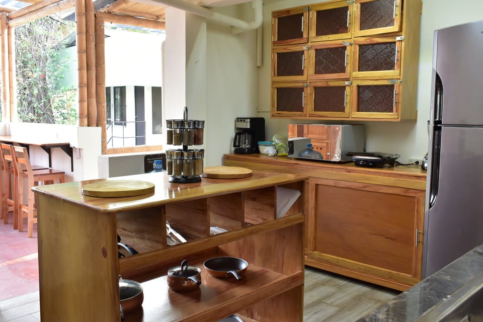 Shared fridge, shared microwave, cookware/dishes/utensils