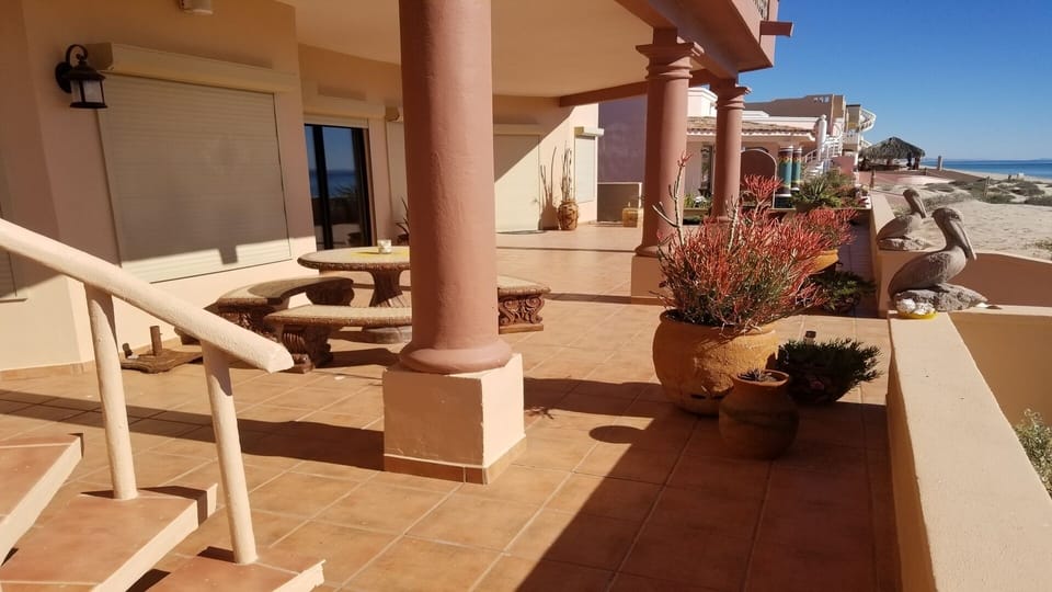 Large patio. Plenty of outdoor seating.