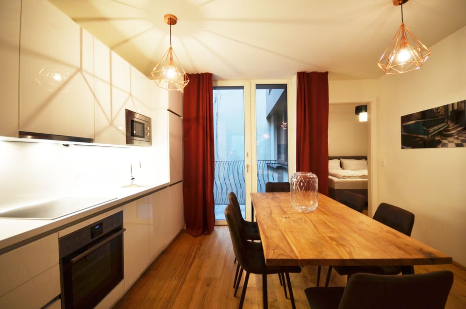 Premium Apartment | Private kitchen | Full-size fridge, microwave, oven, stovetop