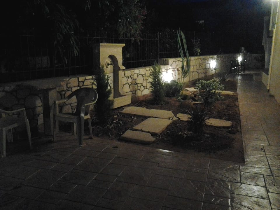 night view of the garden and courtyard