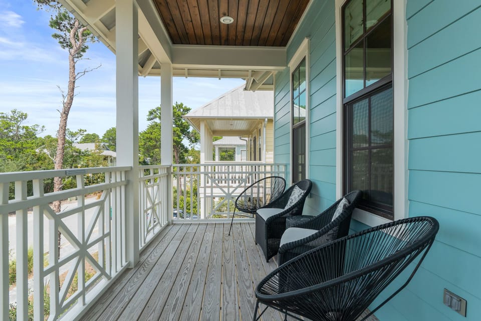 Private balcony off primary king bedroom, 2nd floor, balcony faces front of home
