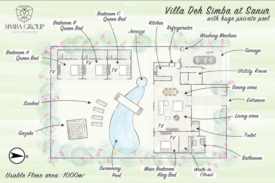 Luxury Villa, 4 Bedrooms, Non Smoking, Garden View | Floor plan