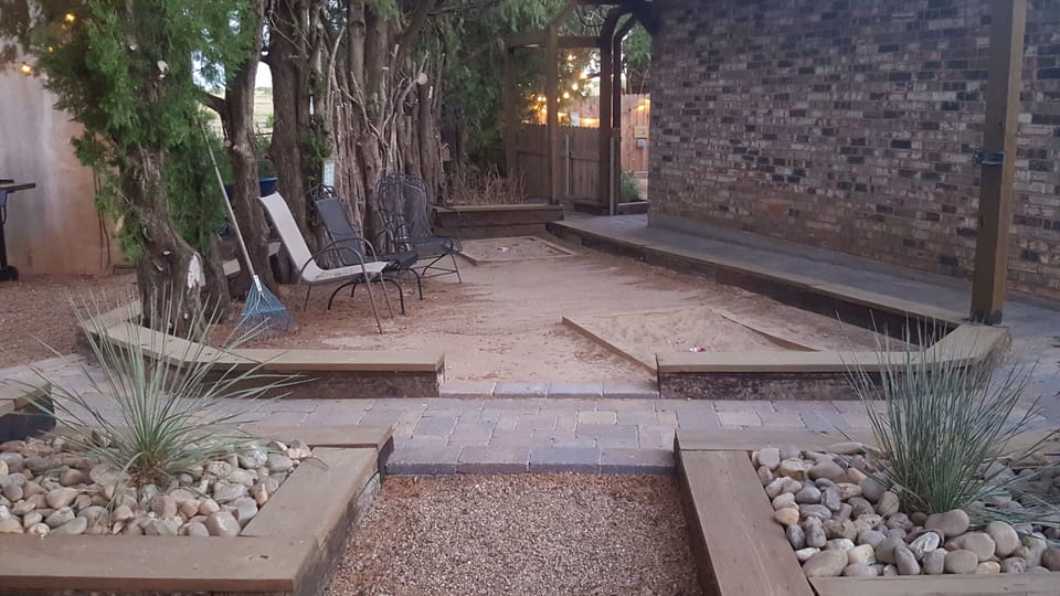 Outdoor area with washers game