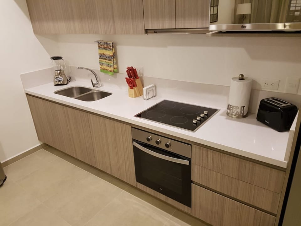 Apartment | Private kitchen | Fridge, microwave, oven, stovetop
