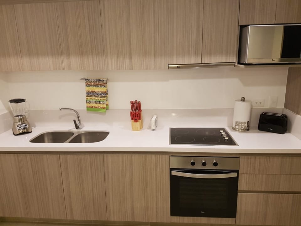 Apartment | Private kitchen | Fridge, microwave, oven, stovetop