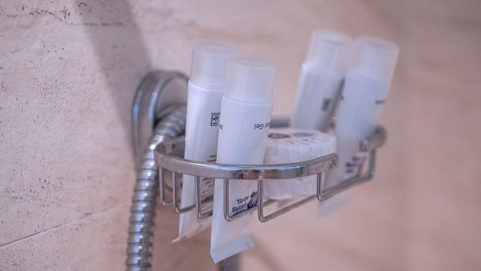 Deep soaking tub, rainfall showerhead, free toiletries, hair dryer