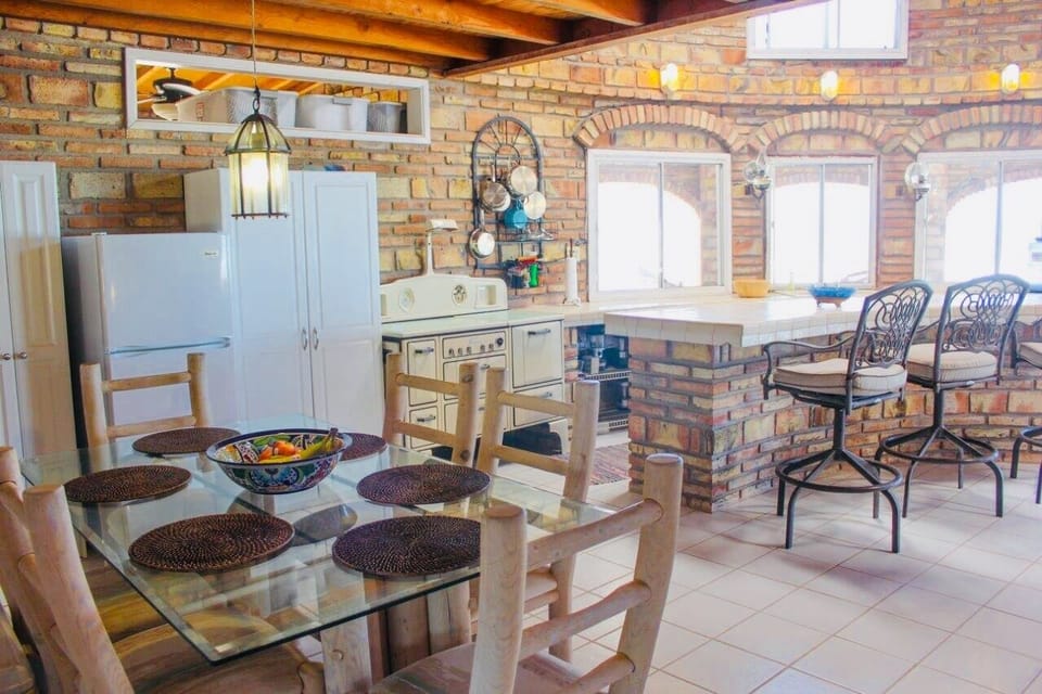 Comfortable dinning table. The inside of the house is warm and inviting.