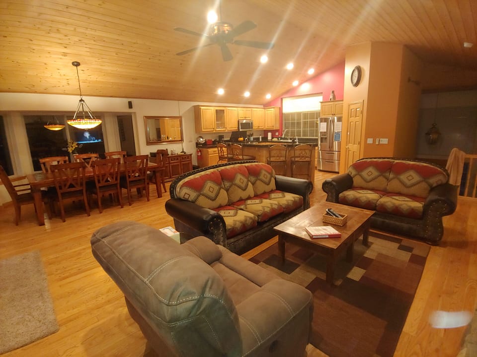 Comfortable oversize sofa, loveseat and new recliner!